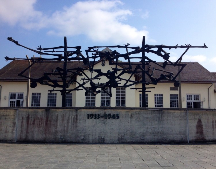 A sculpture erected in front of the Maintenance Building in Dachau. It is an amalgamation of barbed wire and emaciated bodies. Chilling.
