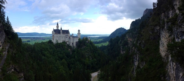 The view of Neuschwanstein Castle from the Marienbrucke.